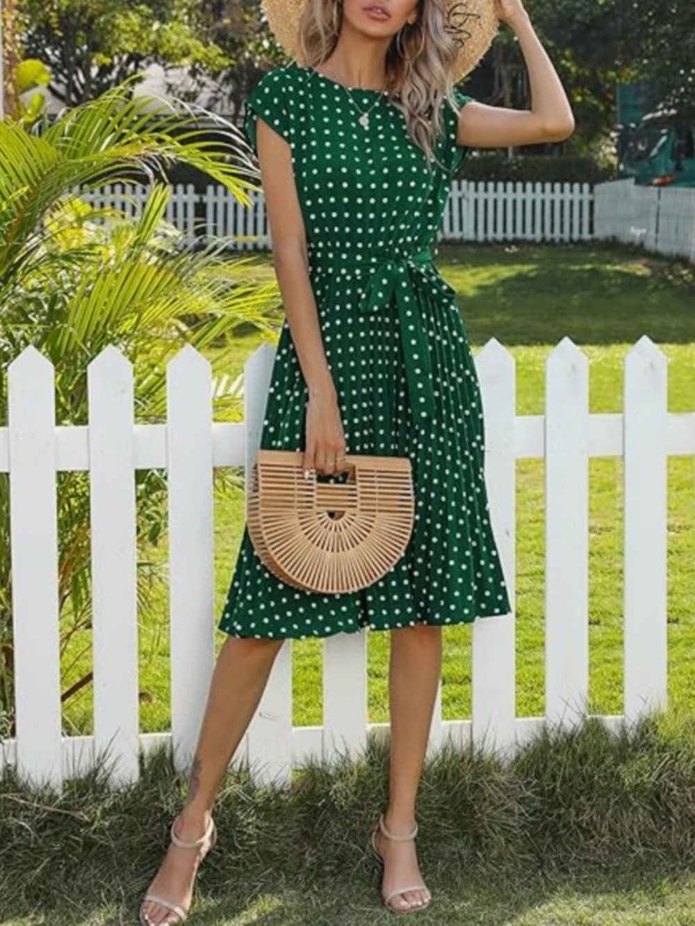 Women's Summer Polka Dots Round Neck A Line Midi Dress